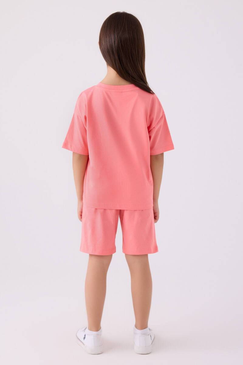 U.S. Polo Assn. Kız Çocuk Pamuklu Bisiklet Yaka Sargı Nakışlı Yazlık Regular Fit Pembe Bermuda Takım US1848-C-V17 - 5