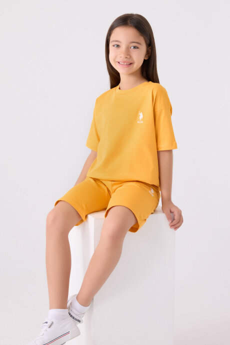 U.S. Polo Assn. Kız Çocuk Bisiklet Yaka Sargı Nakışlı Yazlık Regular Fit Sarı Bermuda Takım US1848-C-V3 - 3