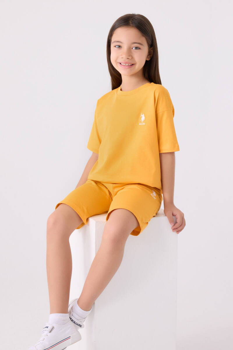 U.S. Polo Assn. Kız Çocuk Bisiklet Yaka Sargı Nakışlı Yazlık Regular Fit Sarı Bermuda Takım US1848-C-V3 - 3