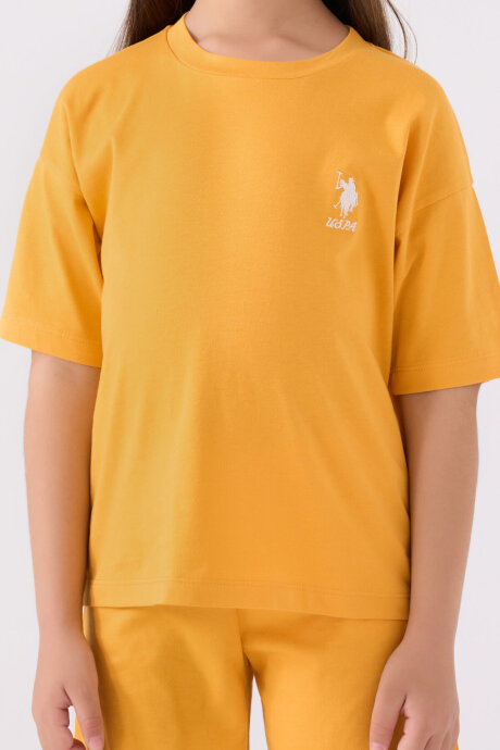 U.S. Polo Assn. Kız Çocuk Bisiklet Yaka Sargı Nakışlı Yazlık Regular Fit Sarı Bermuda Takım US1848-C-V3 - 4