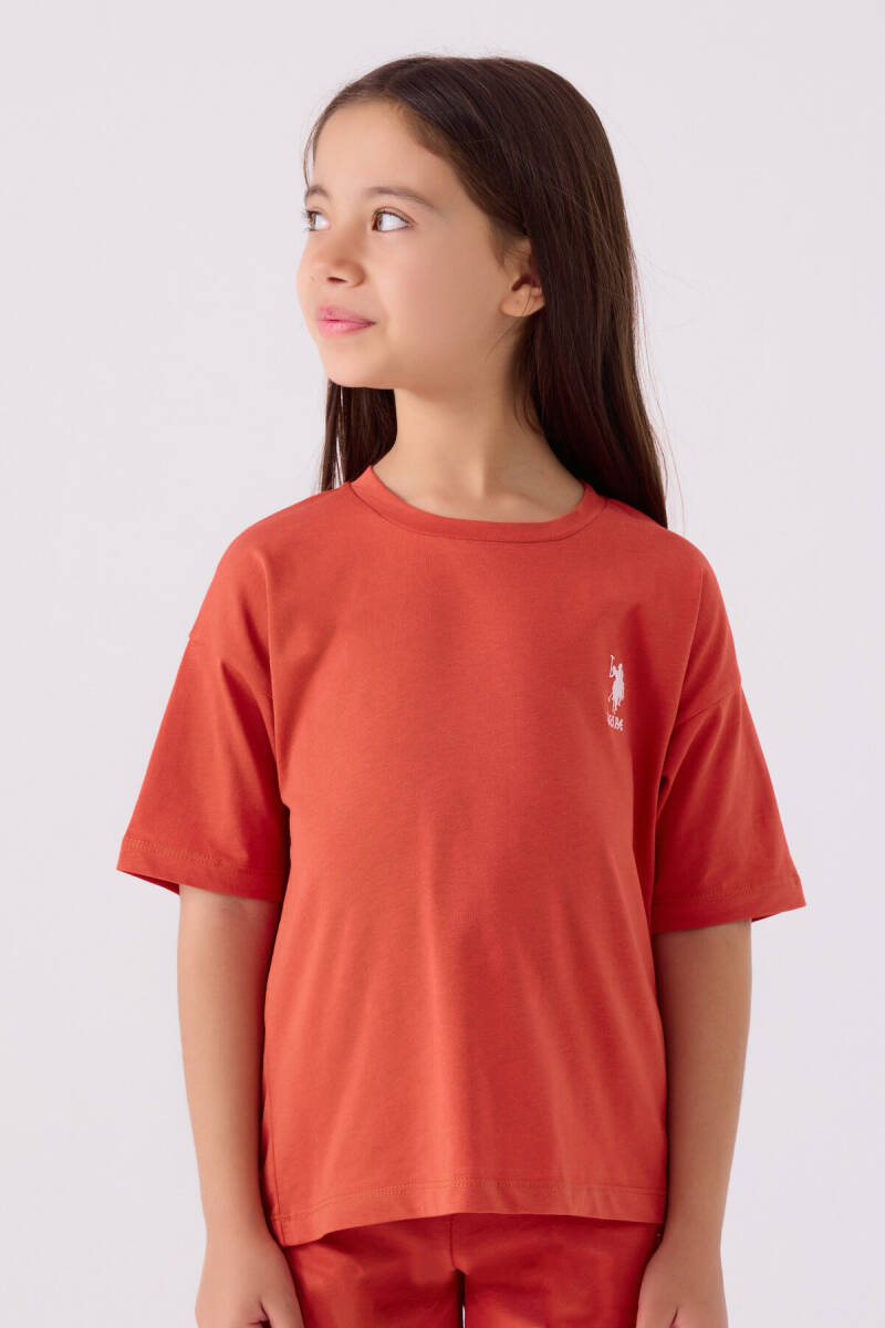 U.S. Polo Assn. Kız Çocuk Bisiklet Yaka Sargı Nakışlı Yazlık Regular Fit Turuncu Bermuda Takım US1848-C-V58 - 2
