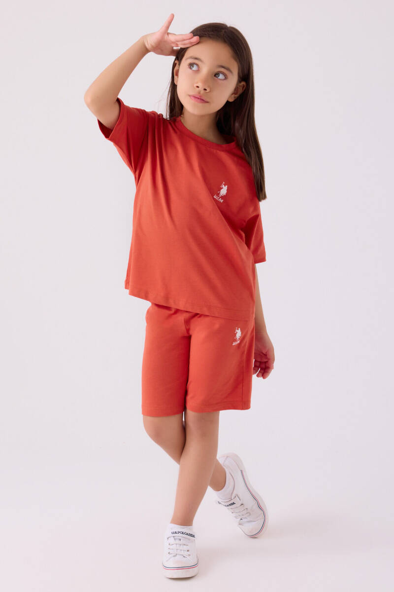 U.S. Polo Assn. Kız Çocuk Bisiklet Yaka Sargı Nakışlı Yazlık Regular Fit Turuncu Bermuda Takım US1848-C-V58 - 3
