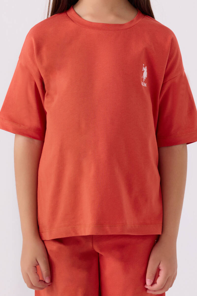 U.S. Polo Assn. Kız Çocuk Bisiklet Yaka Sargı Nakışlı Yazlık Regular Fit Turuncu Bermuda Takım US1848-C-V58 - 4