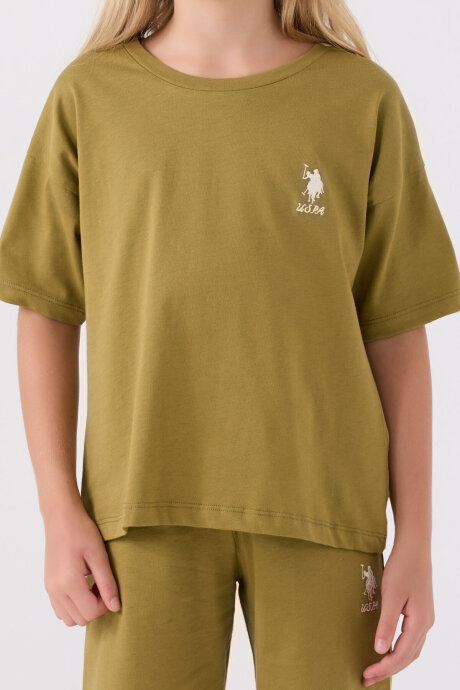 U.S. Polo Assn. Kız Çocuk Pamuklu Bisiklet Yaka Sargı Nakışlı Yazlık Regular Fit Yeşil Bermuda Takım US1848-C-V63 - 4