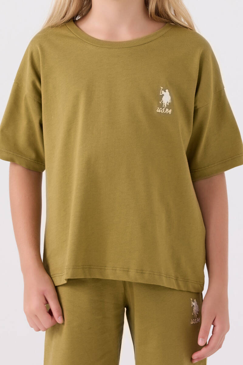 U.S. Polo Assn. Kız Çocuk Pamuklu Bisiklet Yaka Sargı Nakışlı Yazlık Regular Fit Yeşil Bermuda Takım US1848-C-V63 - 4