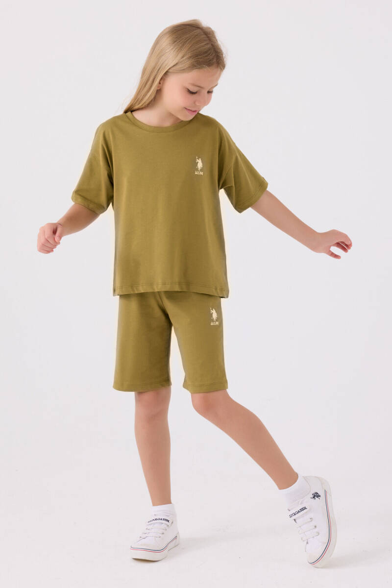 U.S. Polo Assn. Kız Çocuk Pamuklu Bisiklet Yaka Sargı Nakışlı Yazlık Regular Fit Yeşil Bermuda Takım US1848-C-V63 - 3