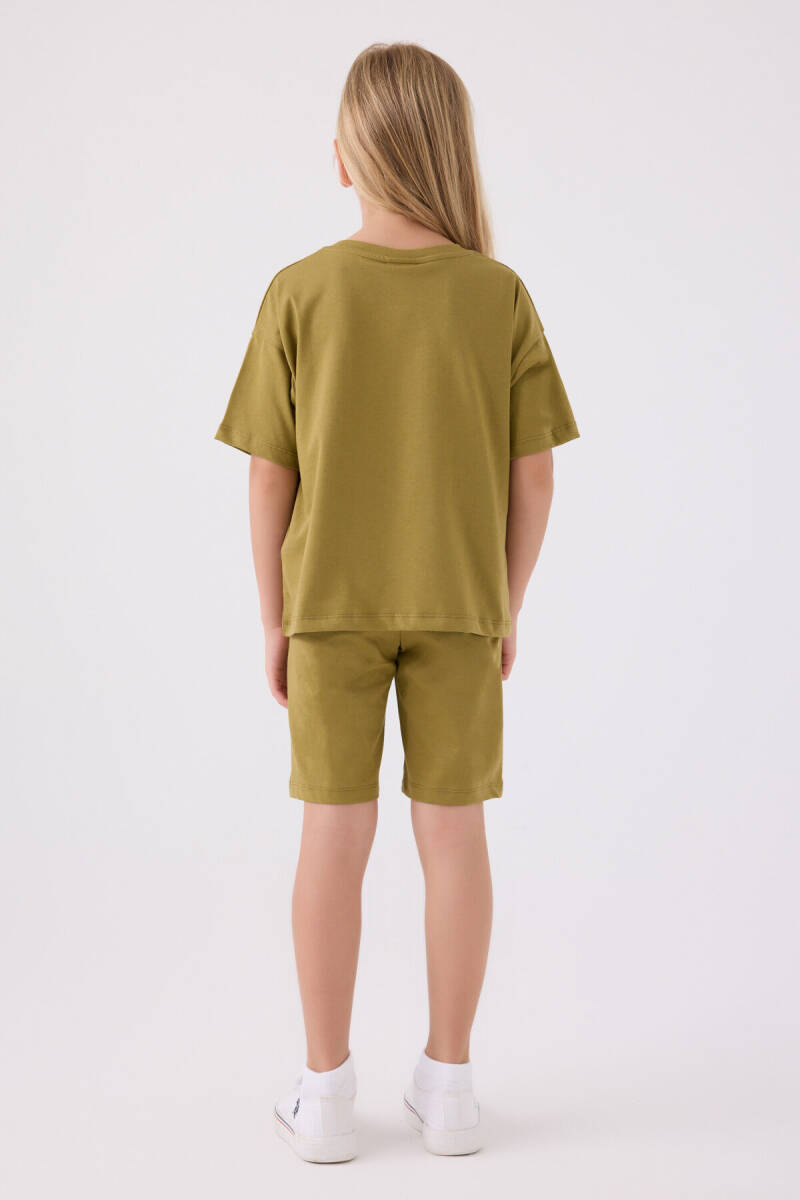 U.S. Polo Assn. Kız Çocuk Pamuklu Bisiklet Yaka Sargı Nakışlı Yazlık Regular Fit Yeşil Bermuda Takım US1848-C-V63 - 5