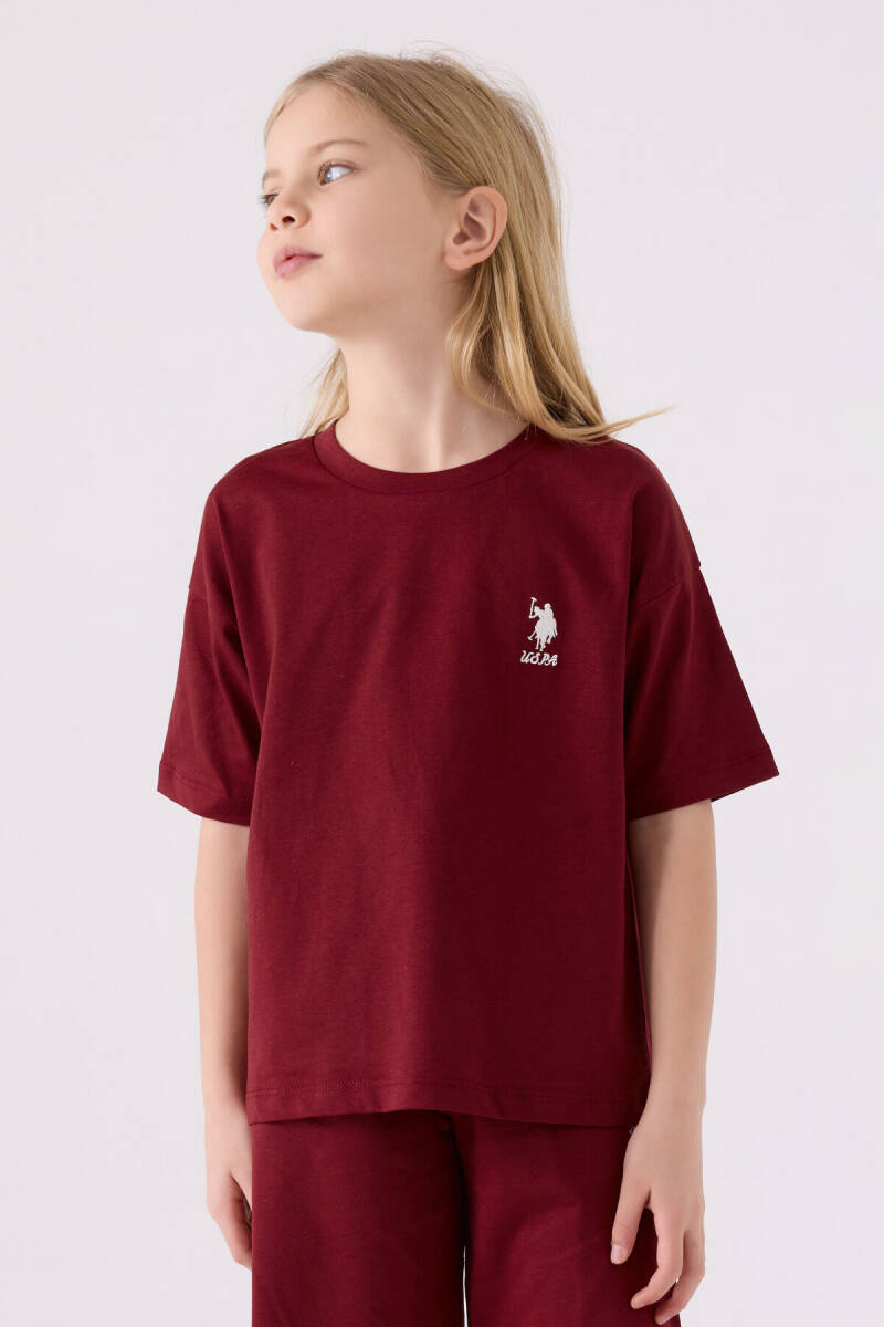 U.S. Polo Assn. Kız Çocuk Bisiklet Yaka Sargı Nakışlı Yazlık Regular Fit Bordo Bermuda Takım US1848-C-V32 - 2