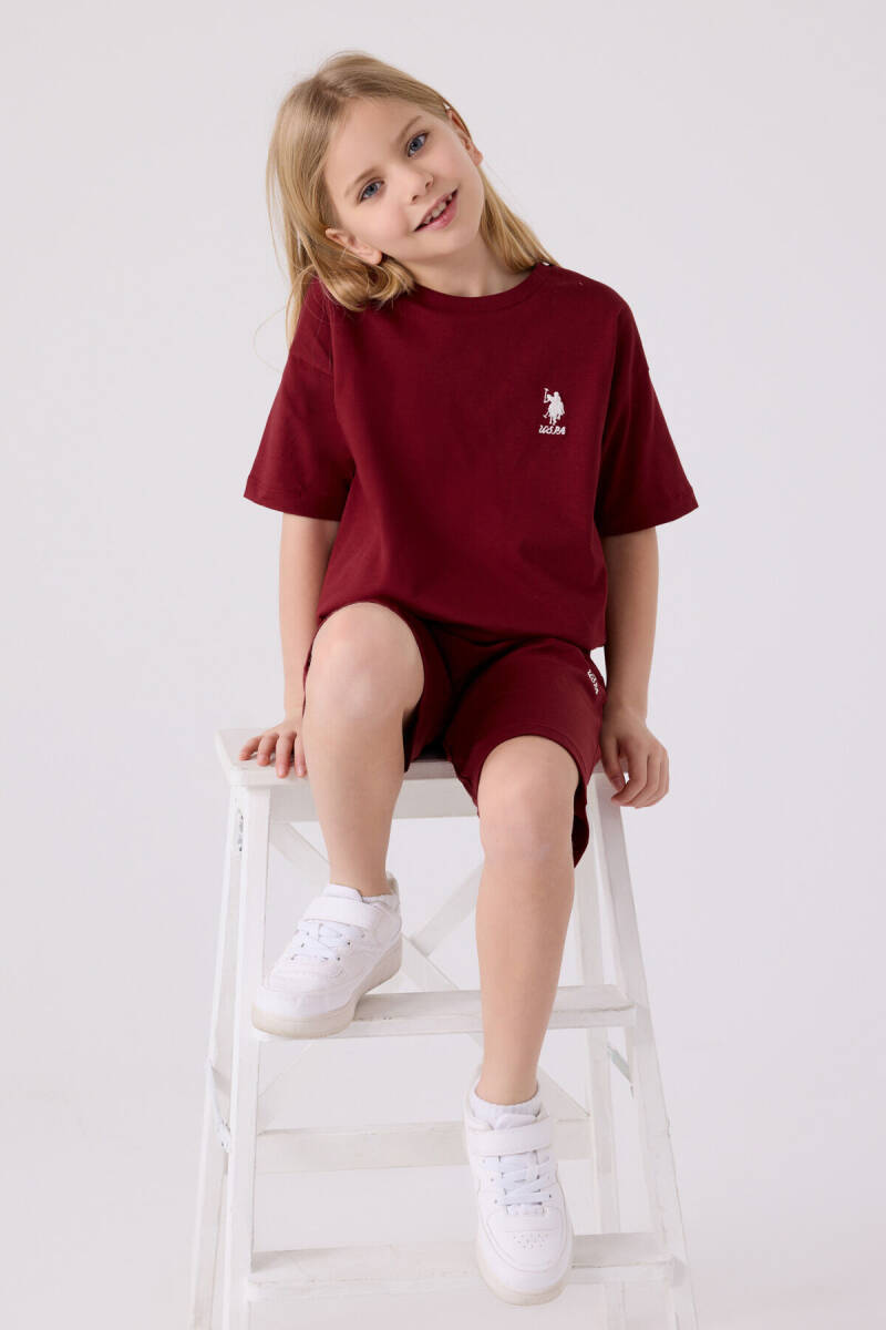 U.S. Polo Assn. Kız Çocuk Bisiklet Yaka Sargı Nakışlı Yazlık Regular Fit Bordo Bermuda Takım US1848-C-V32 - 3