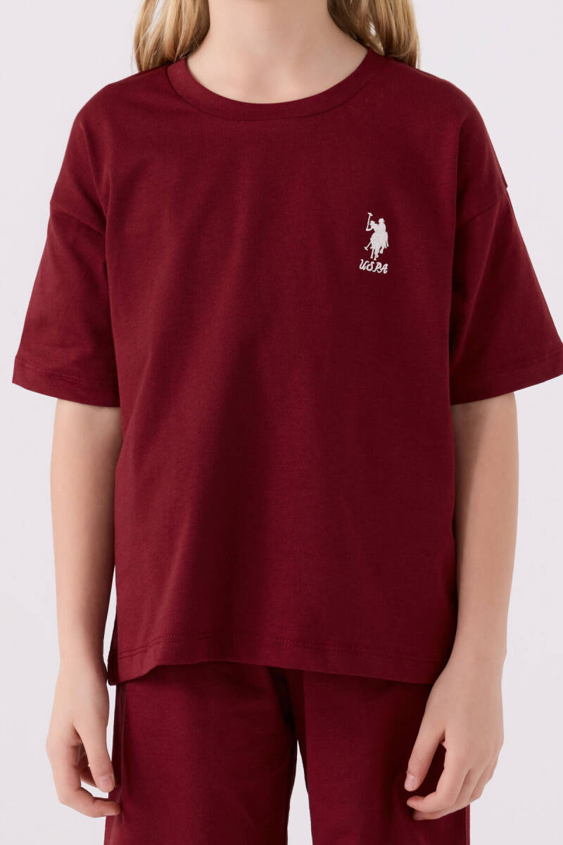 U.S. Polo Assn. Kız Çocuk Bisiklet Yaka Sargı Nakışlı Yazlık Regular Fit Bordo Bermuda Takım US1848-C-V32 - 4