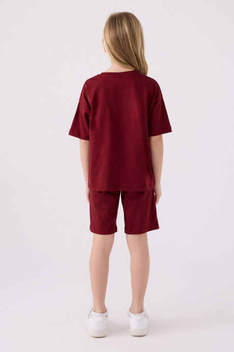 U.S. Polo Assn. Kız Çocuk Bisiklet Yaka Sargı Nakışlı Yazlık Regular Fit Bordo Bermuda Takım US1848-C-V32 - 5