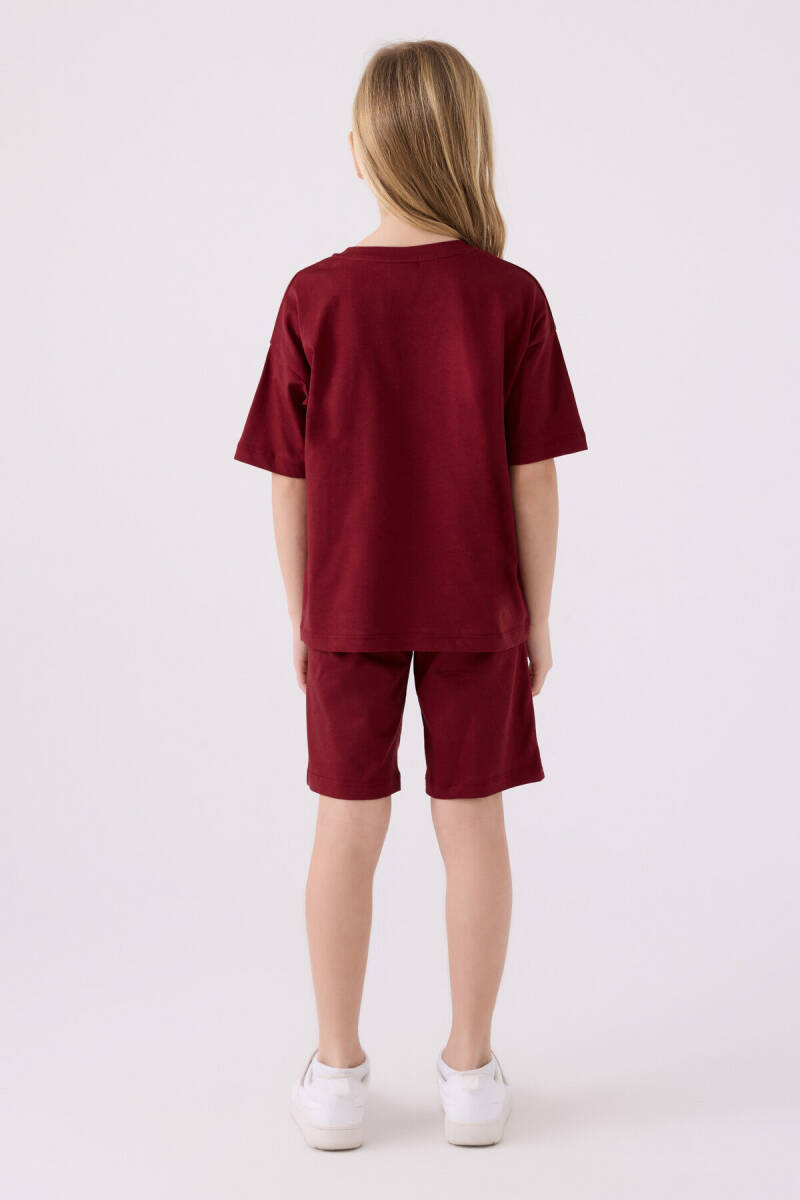 U.S. Polo Assn. Kız Çocuk Bisiklet Yaka Sargı Nakışlı Yazlık Regular Fit Bordo Bermuda Takım US1848-C-V32 - 5