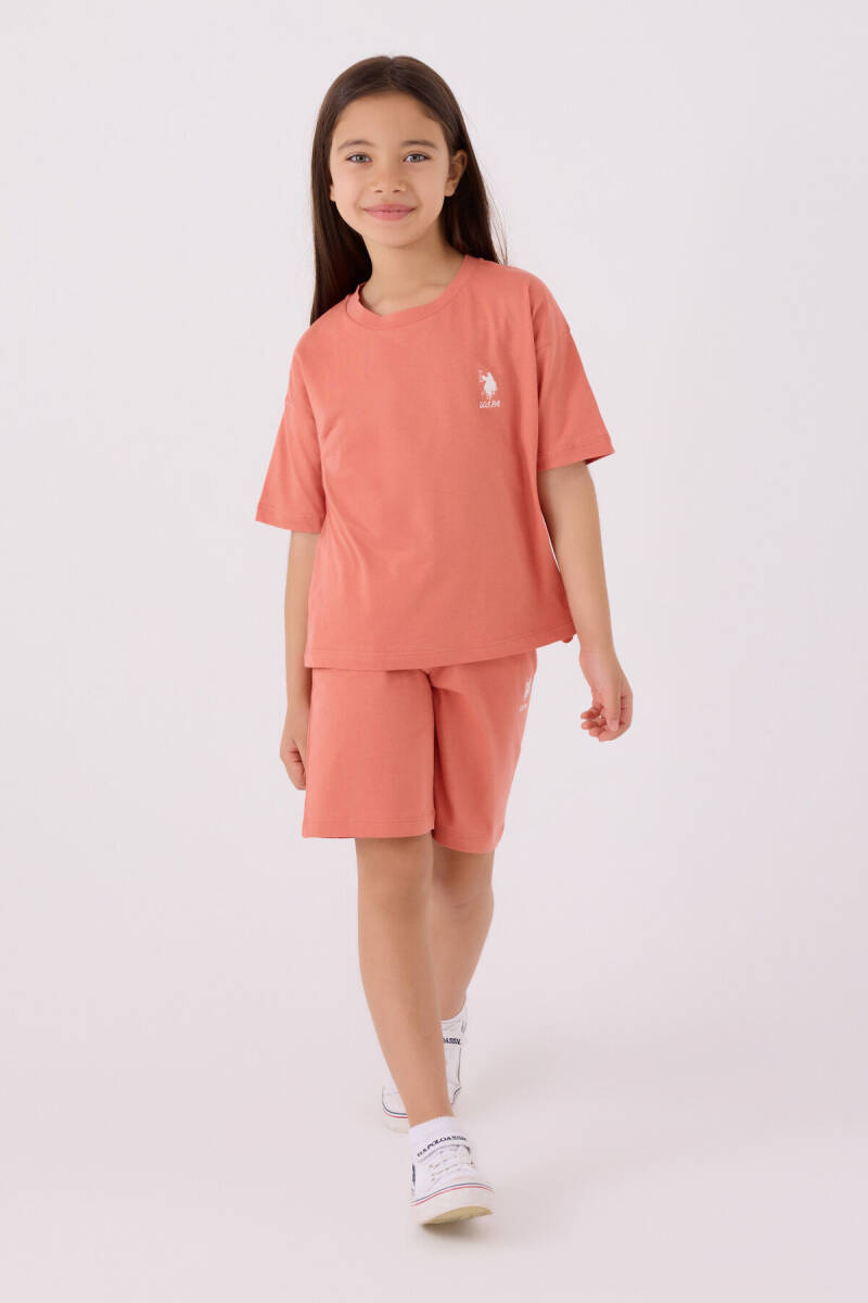 U.S. Polo Assn. Kız Çocuk Bisiklet Yaka Sargı Nakışlı Yazlık Regular Fit Pembe Bermuda Takım US1848-C-V39 - 3