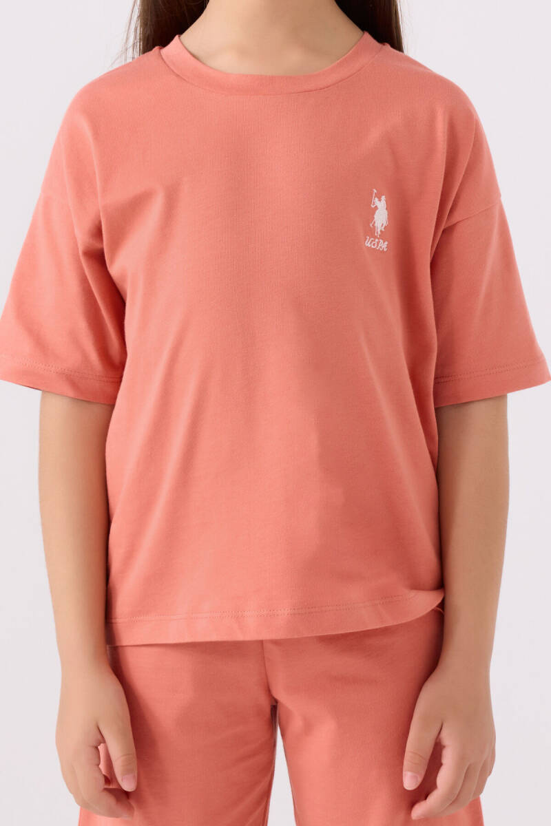 U.S. Polo Assn. Kız Çocuk Bisiklet Yaka Sargı Nakışlı Yazlık Regular Fit Pembe Bermuda Takım US1848-C-V39 - 4