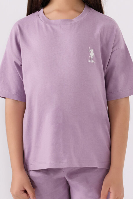U.S. Polo Assn. Kız Çocuk Pamuklu Bisiklet Yaka Sargı Nakışlı Yazlık Regular Fit Mor Bermuda Takım US1848-C-V60 - 4