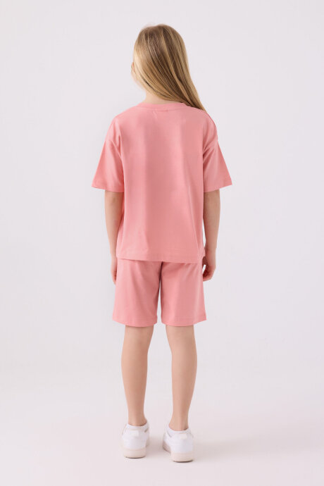 U.S. Polo Assn. Kız Çocuk Pamuklu Bisiklet Yaka Sargı Nakışlı Yazlık Regular Fit Pembe Bermuda Takım US1848-C-V24 - 5