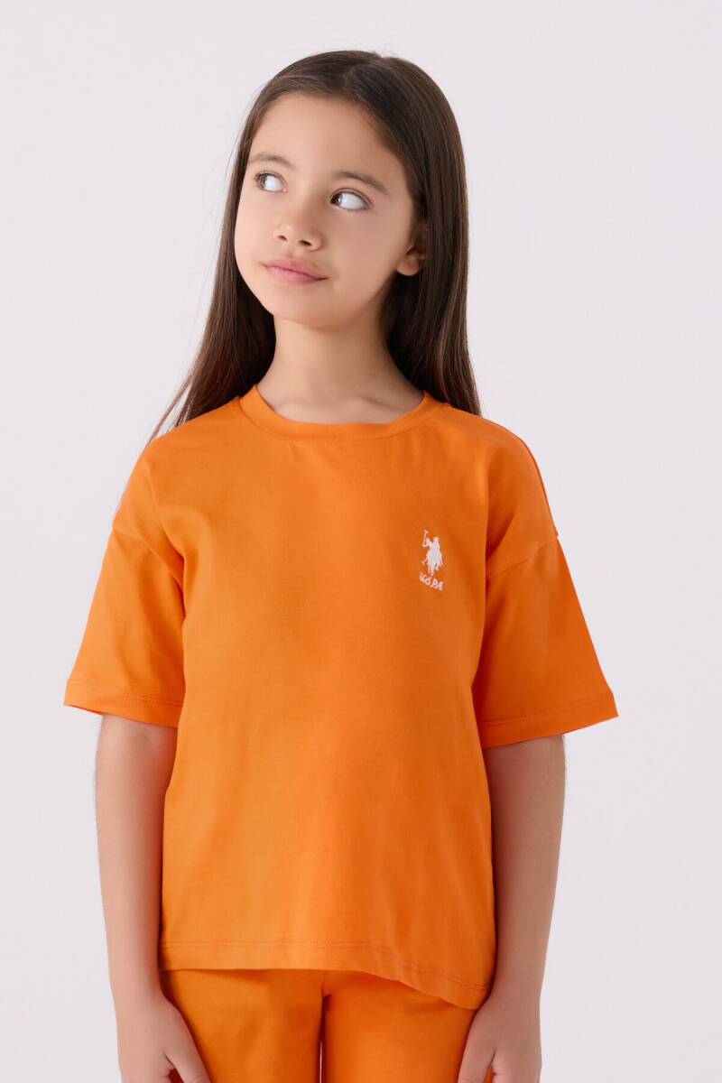 U.S. Polo Assn. Kız Çocuk Bisiklet Yaka Sargı Nakışlı Yazlık Regular Fit Turuncu Bermuda Takım US1848-C-V53 - 2