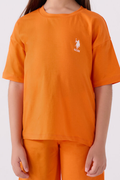 U.S. Polo Assn. Kız Çocuk Bisiklet Yaka Sargı Nakışlı Yazlık Regular Fit Turuncu Bermuda Takım US1848-C-V53 - 4