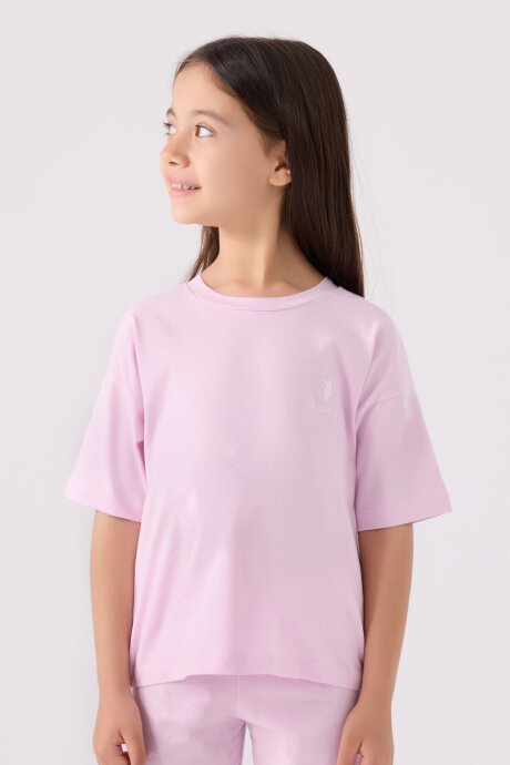 U.S. Polo Assn. Kız Çocuk Bisiklet Yaka Sargı Nakışlı Yazlık Regular Fit Mor Bermuda Takım US1848-C-V54 - 2