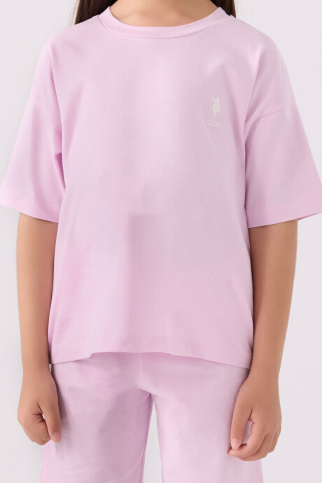 U.S. Polo Assn. Kız Çocuk Bisiklet Yaka Sargı Nakışlı Yazlık Regular Fit Mor Bermuda Takım US1848-C-V54 - 4