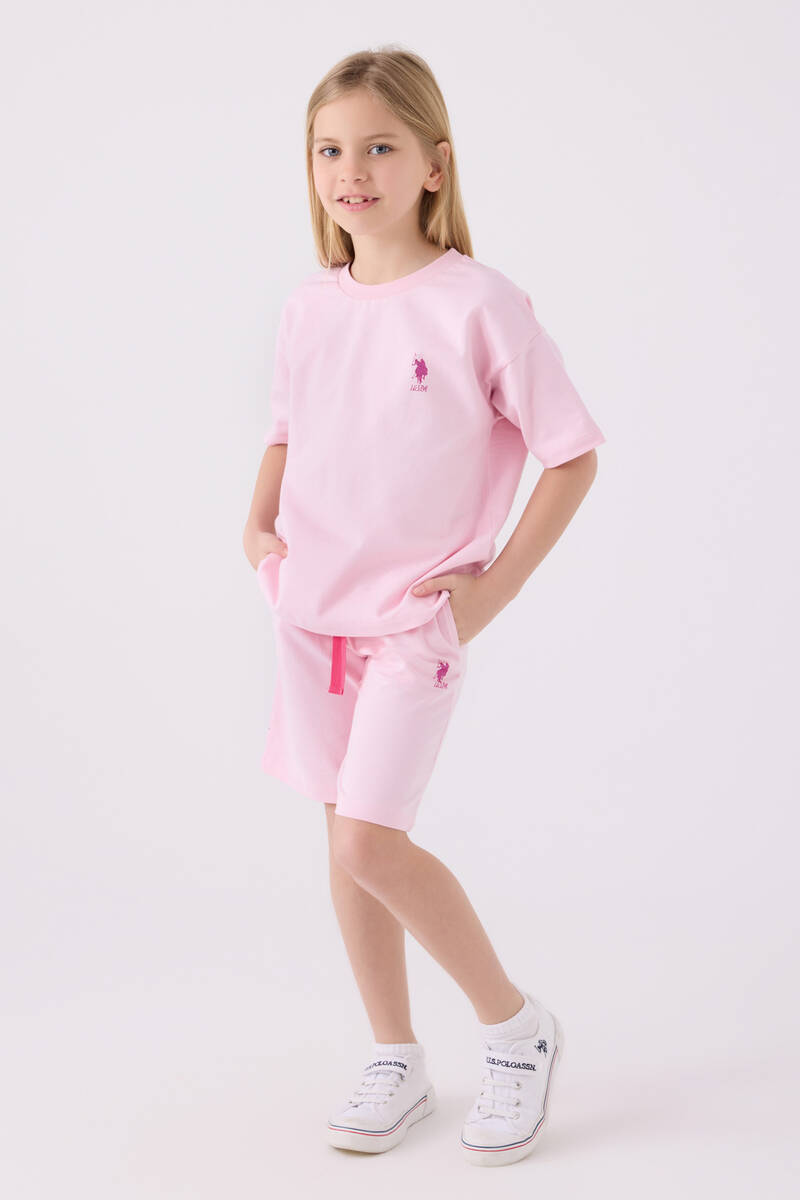 U.S. Polo Assn. Kız Çocuk Pembe Bermuda Takım