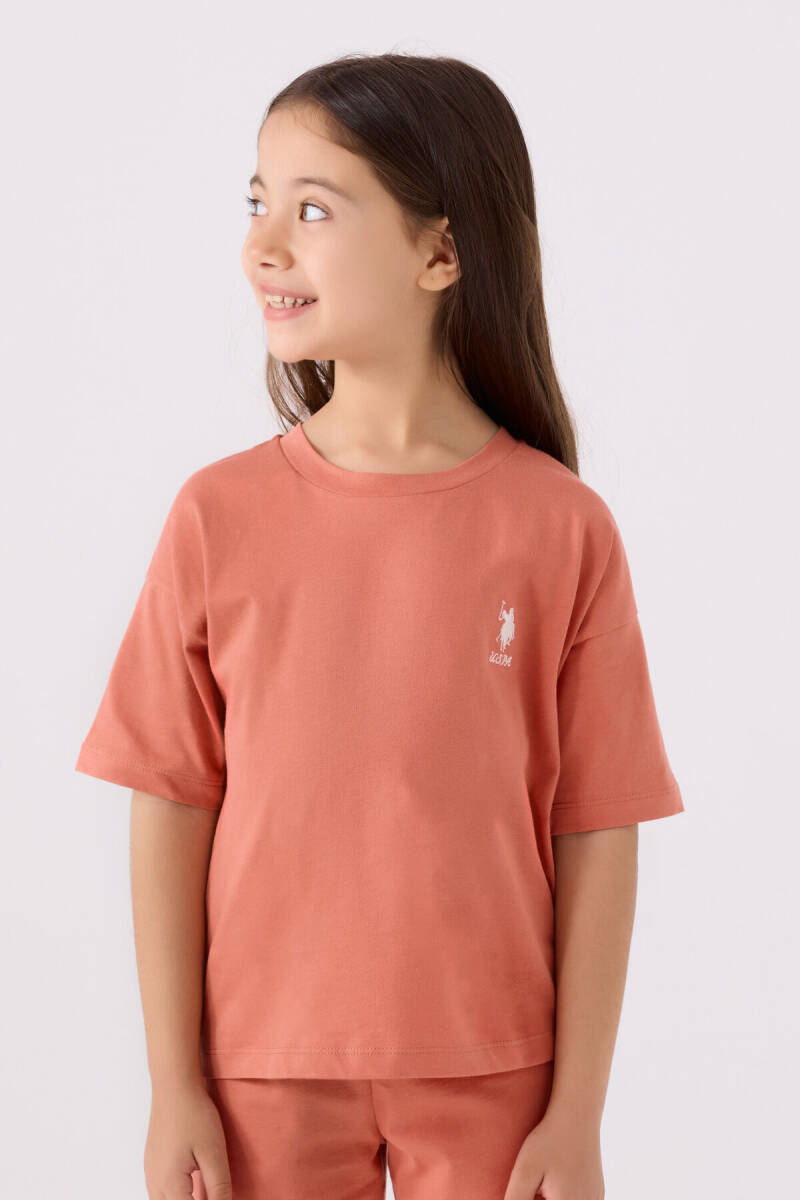 U.S. Polo Assn. Kız Çocuk Bisiklet Yaka Sargı Nakışlı Yazlık Regular Fit Turuncu Bermuda Takım US1848-C-V59 - 2