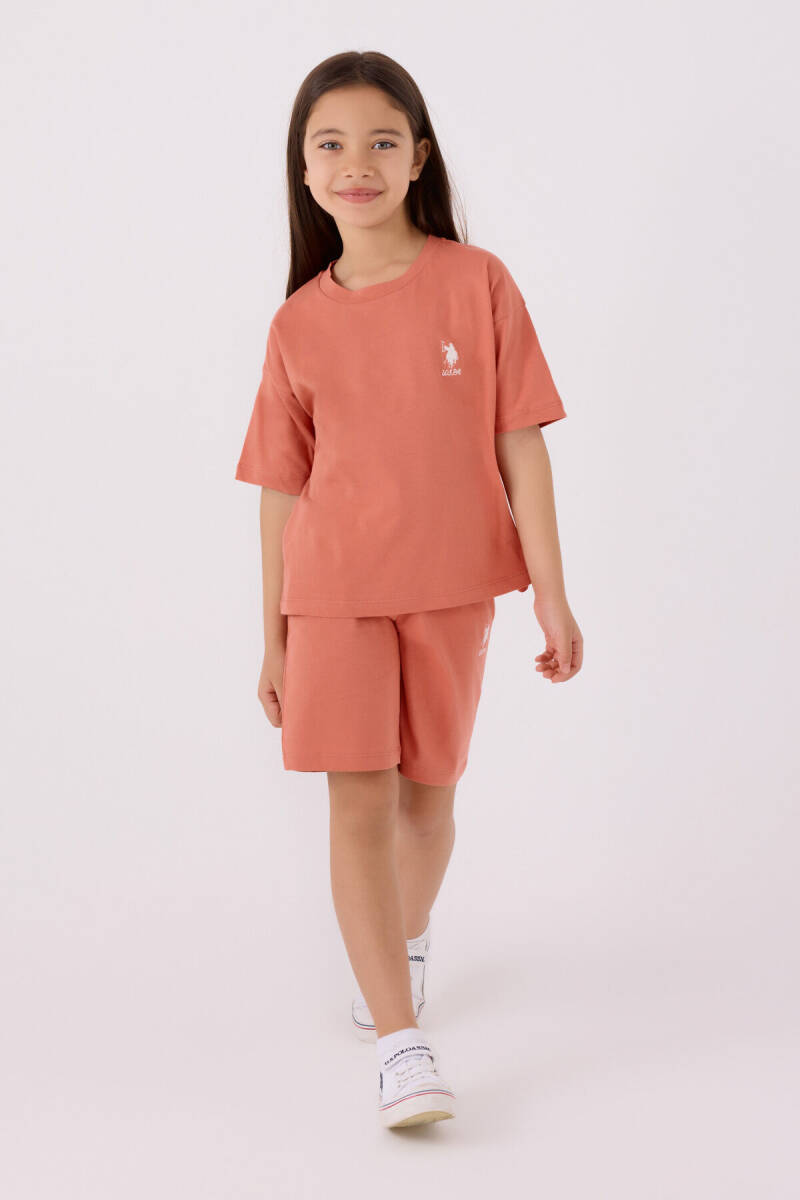 U.S. Polo Assn. Kız Çocuk Bisiklet Yaka Sargı Nakışlı Yazlık Regular Fit Turuncu Bermuda Takım US1848-C-V59 - 3