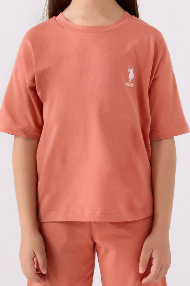 U.S. Polo Assn. Kız Çocuk Bisiklet Yaka Sargı Nakışlı Yazlık Regular Fit Turuncu Bermuda Takım US1848-C-V59 - 4