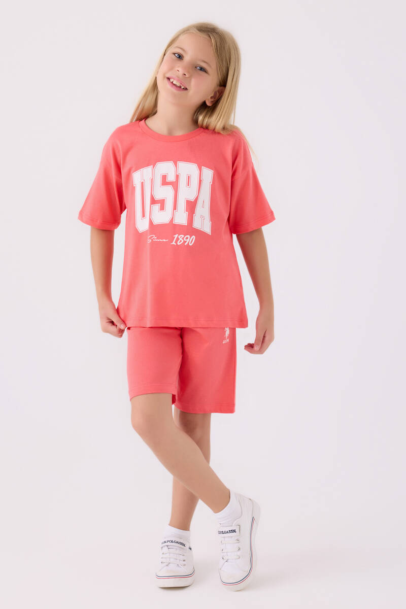 U.S. Polo Assn. Kız Çocuk Pembe Bermuda Takım
