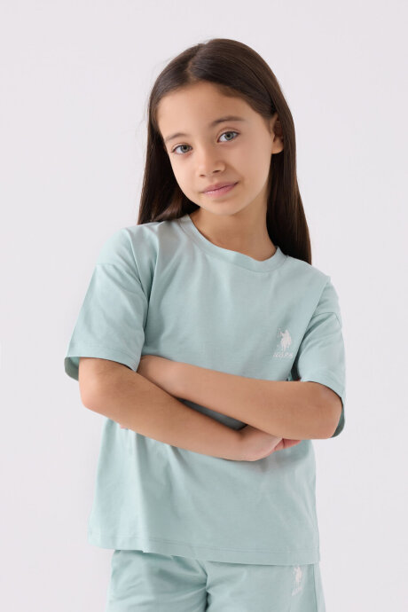 U.S. Polo Assn. Kız Çocuk Bisiklet Yaka Sargı Nakışlı Yazlık Regular Fit Mavi Bermuda Takım US1848-C-V49 - 2