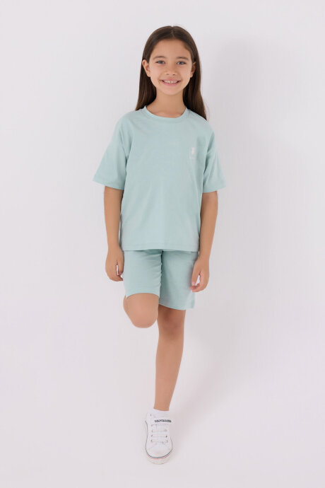 U.S. Polo Assn. Kız Çocuk Bisiklet Yaka Sargı Nakışlı Yazlık Regular Fit Mavi Bermuda Takım US1848-C-V49 - 3