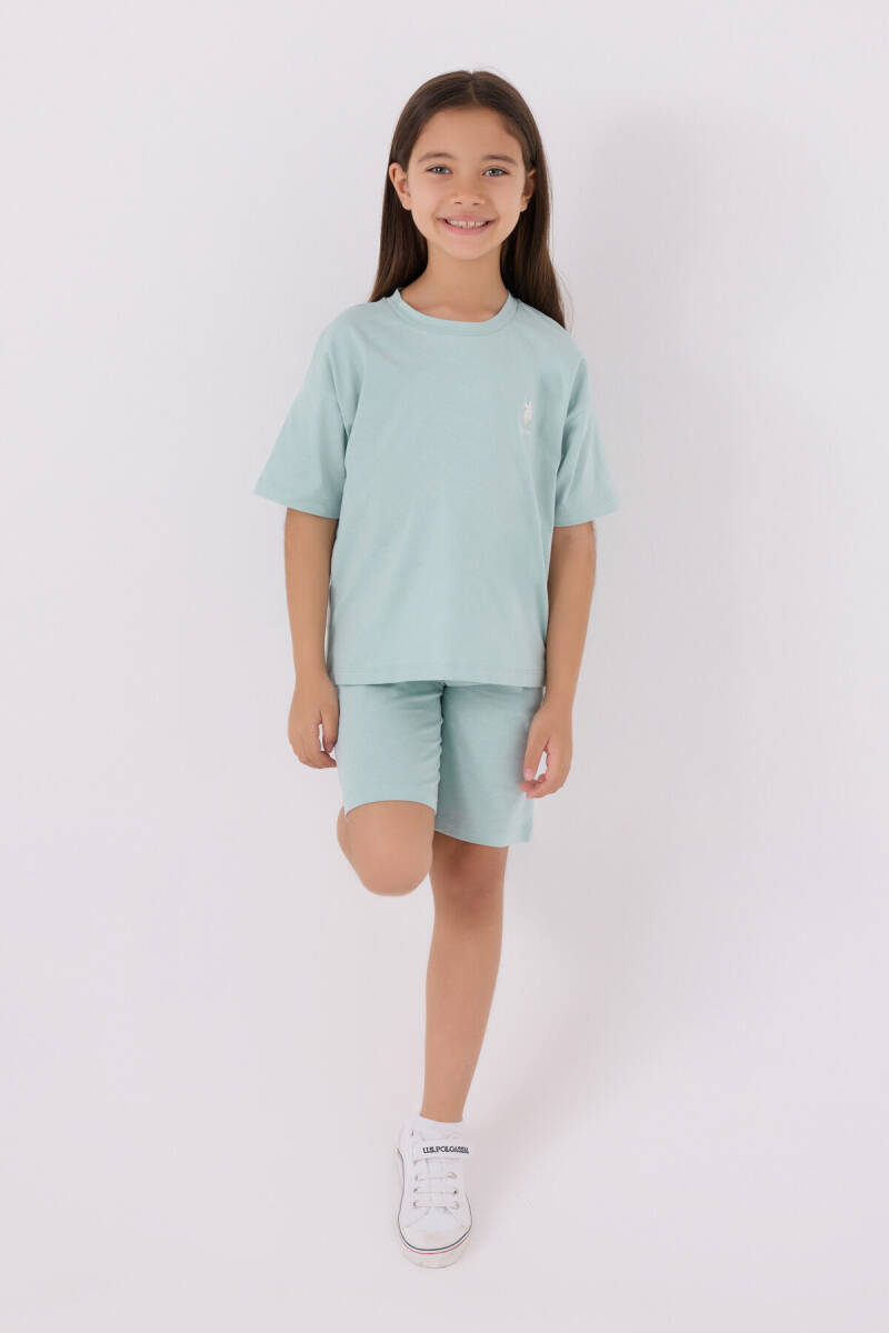 U.S. Polo Assn. Kız Çocuk Bisiklet Yaka Sargı Nakışlı Yazlık Regular Fit Mavi Bermuda Takım US1848-C-V49 - 3