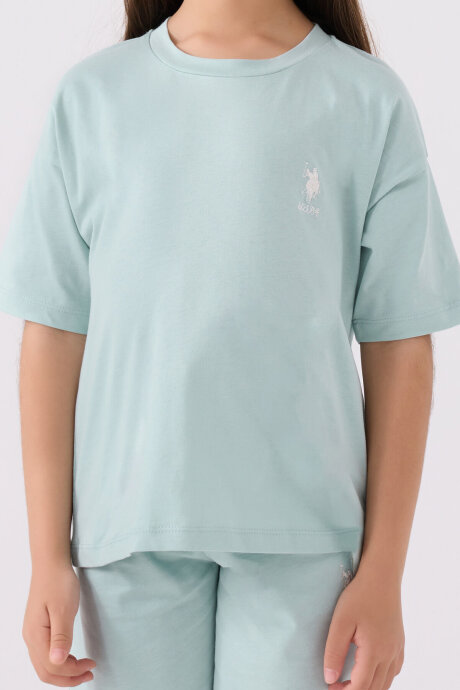 U.S. Polo Assn. Kız Çocuk Bisiklet Yaka Sargı Nakışlı Yazlık Regular Fit Mavi Bermuda Takım US1848-C-V49 - 4