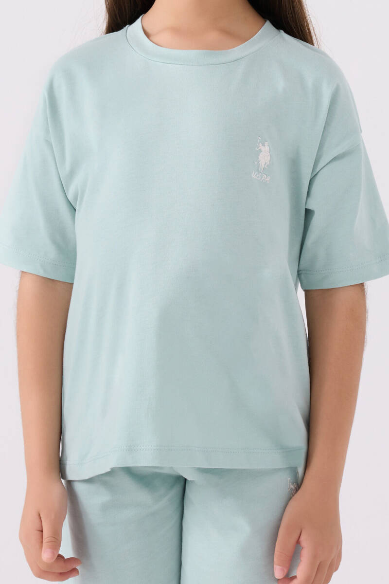 U.S. Polo Assn. Kız Çocuk Bisiklet Yaka Sargı Nakışlı Yazlık Regular Fit Mavi Bermuda Takım US1848-C-V49 - 4