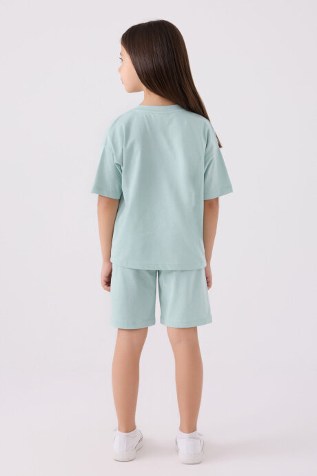 U.S. Polo Assn. Kız Çocuk Bisiklet Yaka Sargı Nakışlı Yazlık Regular Fit Mavi Bermuda Takım US1848-C-V49 - 5