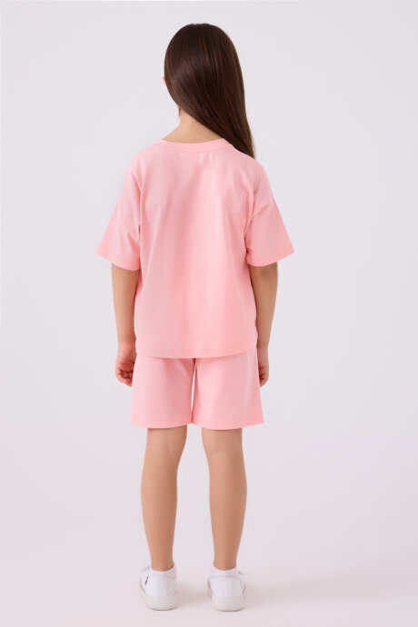 U.S. Polo Assn. Kız Çocuk Pamuklu Bisiklet Yaka Sargı Nakışlı Yazlık Regular Fit Pembe Bermuda Takım US1848-C-V50 - 5