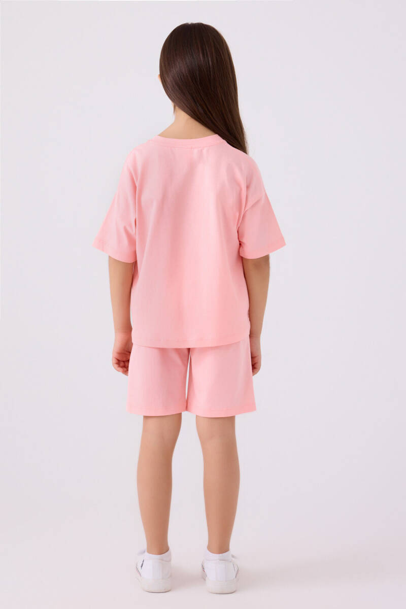 U.S. Polo Assn. Kız Çocuk Pamuklu Bisiklet Yaka Sargı Nakışlı Yazlık Regular Fit Pembe Bermuda Takım US1848-C-V50 - 5