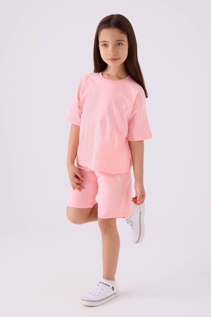 U.S. Polo Assn. Kız Çocuk Pembe Bermuda Takım