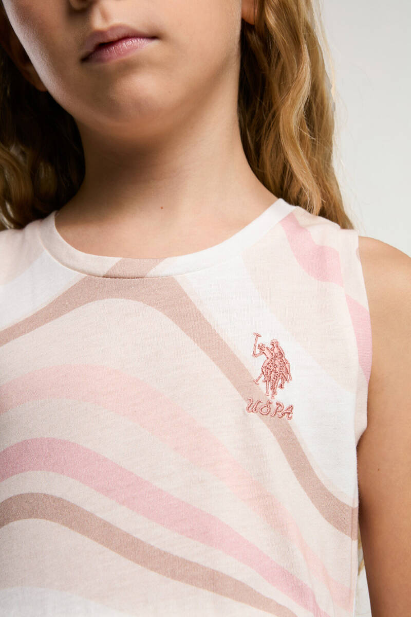 U.S. Polo Assn. Kız Çocuk Pamuklu Bisiklet Yaka Sargı Nakışlı Yazlık Regular Fit Krem Elbise US2064-C-V2 - 4