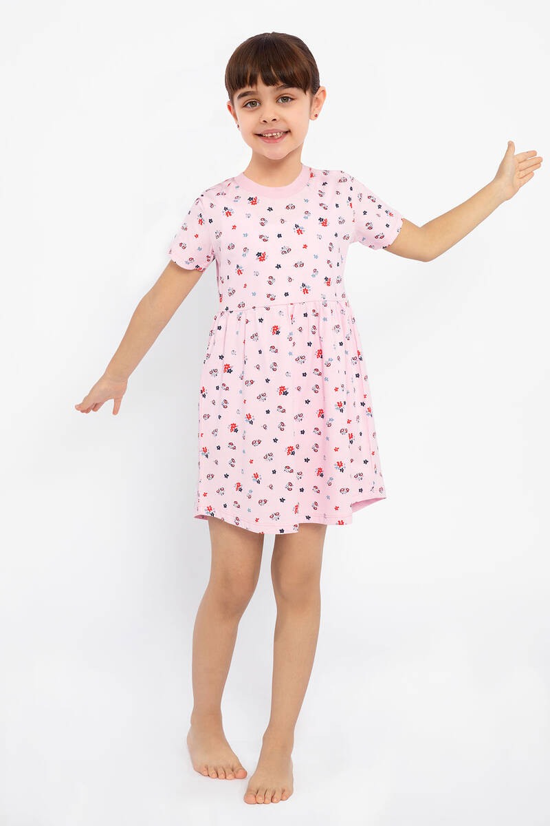 RolyPoly - Rolypoly Çiçekli Toz Pembe Kız Çocuk Elbise