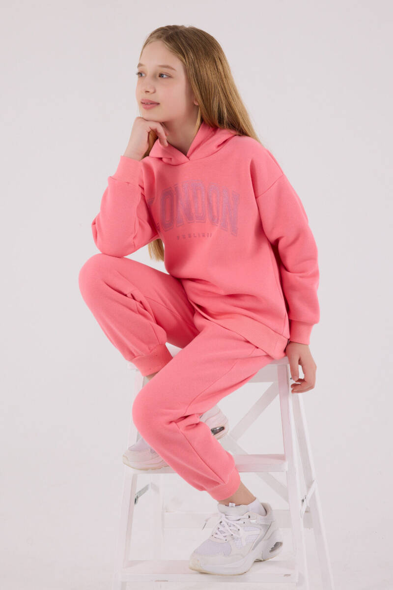 Rolypoly Kız Çocuk Pamuklu Kapüşonlu Pigment Baskılı Kışlık Regular Fit Pembe Eşofman Takımı RP3691-C-V1 - 2