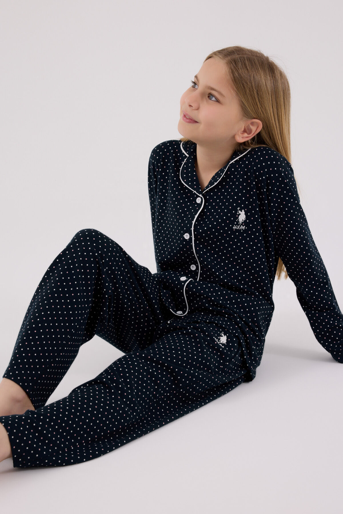 U.S. Polo Assn Kız Çocuk Lacivert Gömlek Pijama Takımı