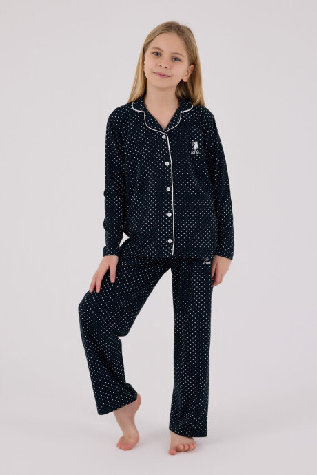 U.S. Polo Assn. Kız Çocuk Bisiklet Yaka Pigment Baskılı Kışlık Regular Fit Lacivert Gömlek Pijama Takım US2327-C-V1 (1)