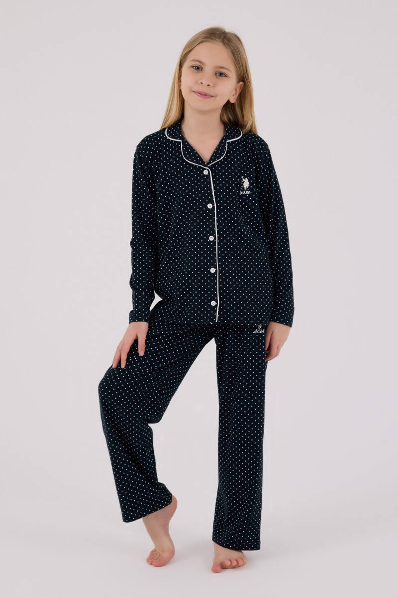 U.S. Polo Assn. Kız Çocuk Pamuklu Bisiklet Yaka Pigment Baskılı Kışlık Regular Fit Lacivert Gömlek Pijama Takım US2327-C-V1 - 2