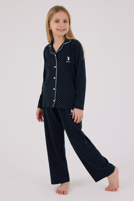 U.S. Polo Assn. Kız Çocuk Pamuklu Bisiklet Yaka Pigment Baskılı Kışlık Regular Fit Lacivert Gömlek Pijama Takım US2327-C-V1 - 3