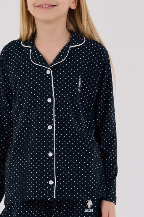 U.S. Polo Assn. Kız Çocuk Pamuklu Bisiklet Yaka Pigment Baskılı Kışlık Regular Fit Lacivert Gömlek Pijama Takım US2327-C-V1 - 4