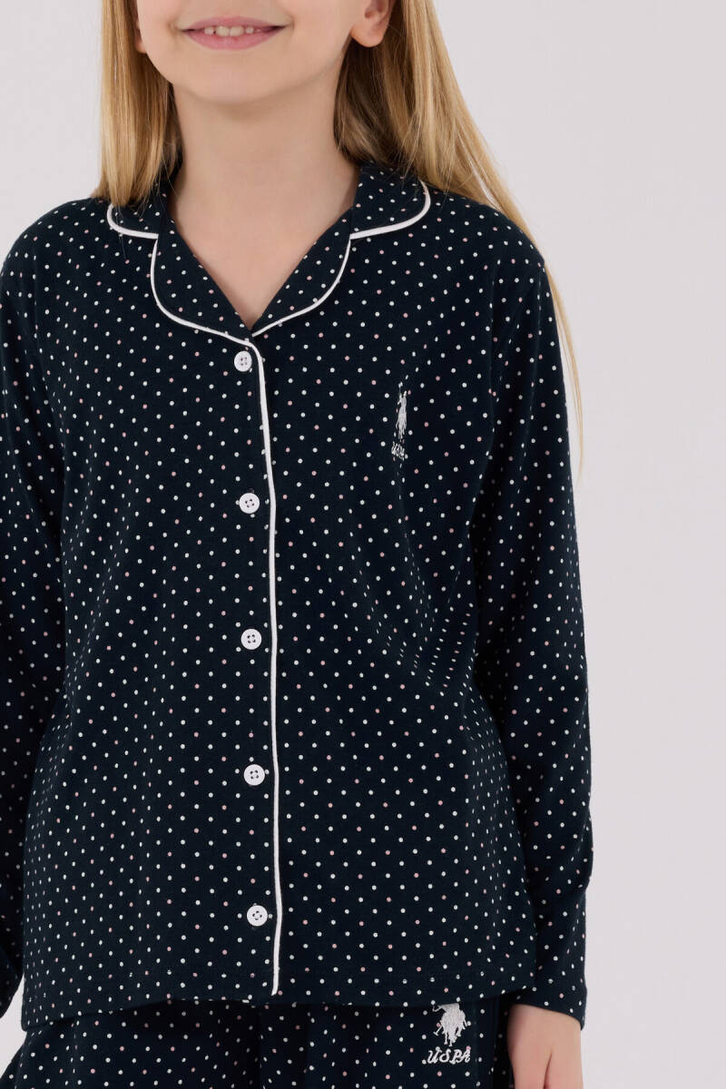 U.S. Polo Assn. Kız Çocuk Pamuklu Bisiklet Yaka Pigment Baskılı Kışlık Regular Fit Lacivert Gömlek Pijama Takım US2327-C-V1 - 4