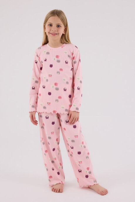Rolypoly Kız Çocuk Pamuklu Bisiklet Yaka Pigment Baskılı Kışlık Regular Fit Pembe Pijama Takımı RP3701-C-V2 - 2