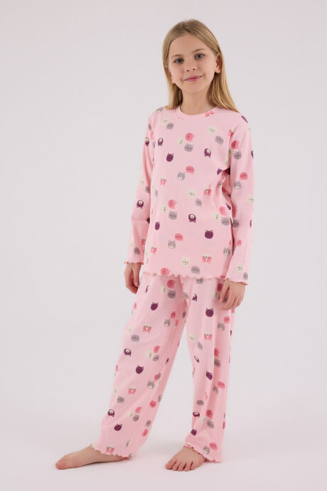 Rolypoly Kız Çocuk Pamuklu Bisiklet Yaka Pigment Baskılı Kışlık Regular Fit Pembe Pijama Takımı RP3701-C-V2 - 3
