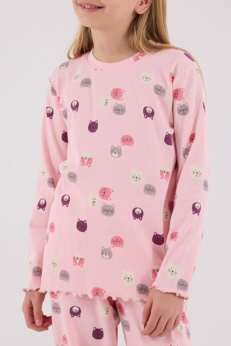 Rolypoly Kız Çocuk Pamuklu Bisiklet Yaka Pigment Baskılı Kışlık Regular Fit Pembe Pijama Takımı RP3701-C-V2 - 4